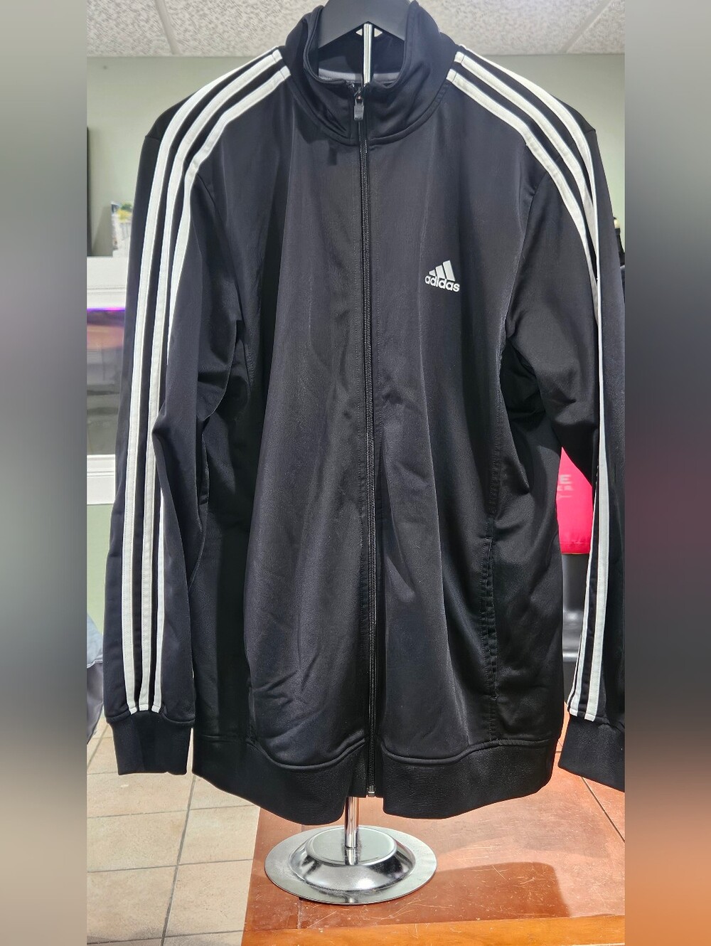 adidas Men's Large Track Jacket Black White 3-Stripes Full Zip Athletic
